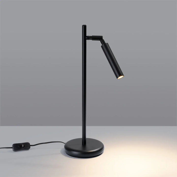 Lampe a poser pastelo noir en matériaux robustes avec tête cylindrique ajustable pour bureau pastelo élégant