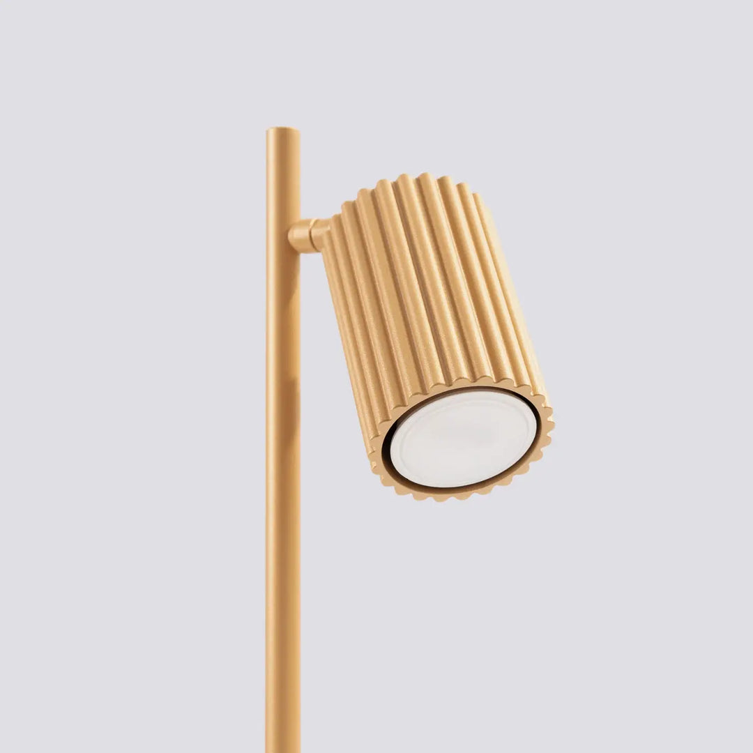 Lampe à poser karbon or avec abat-jour cylindrique cannelé et ampoules gu10 interchangeables au design minimaliste