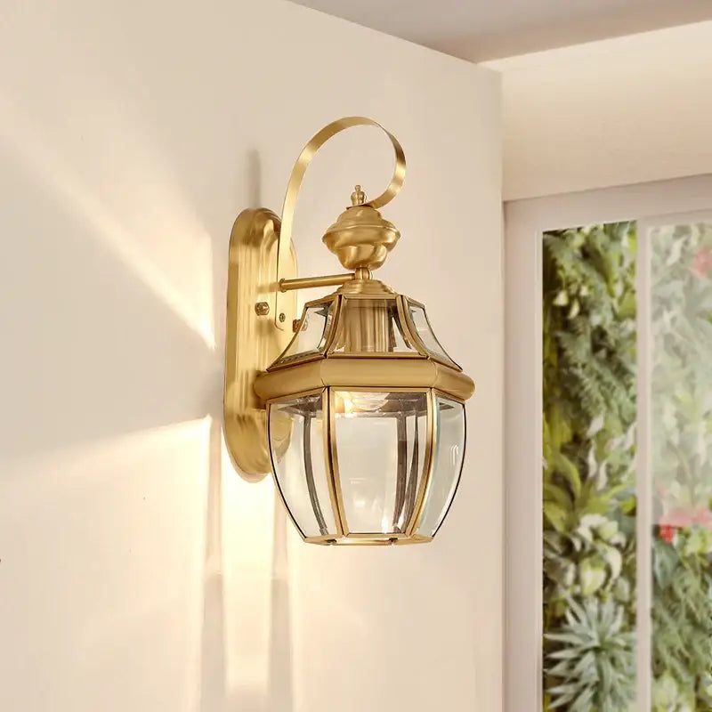 Lanterne Extérieure Dorée Au Style Rétro Hexagonale