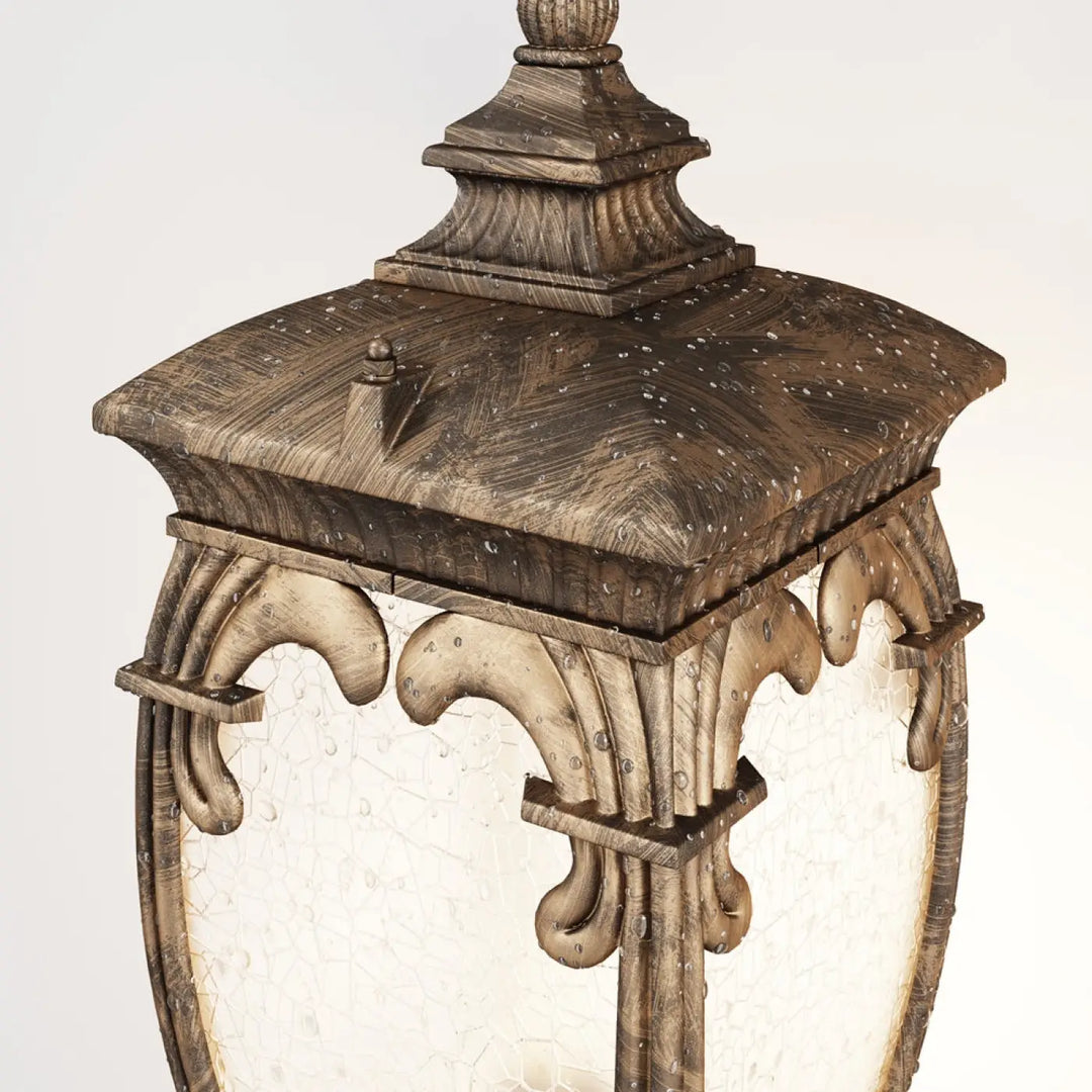 Lampadaire extérieur fleur en bronze antique avec lanterne italienne ornée en bois sur pied pour long d’une allée