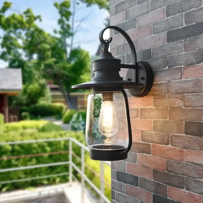 Luminaire Extérieure Métal Noir Et Verre Bullé Élégante