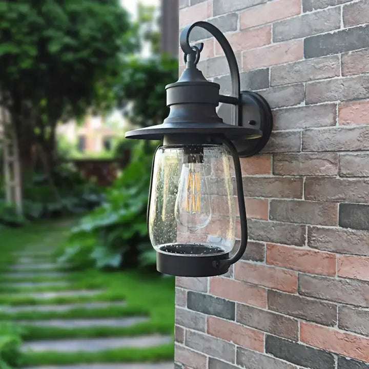 Luminaire Extérieure Métal Noir Et Verre Bullé Élégante
