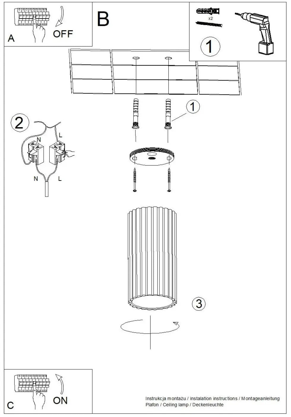 Diagramme dassemblage du luminaire plafonnier ivar moka led 4000k avec abat-jour modernes rainurés et confort dutilisation