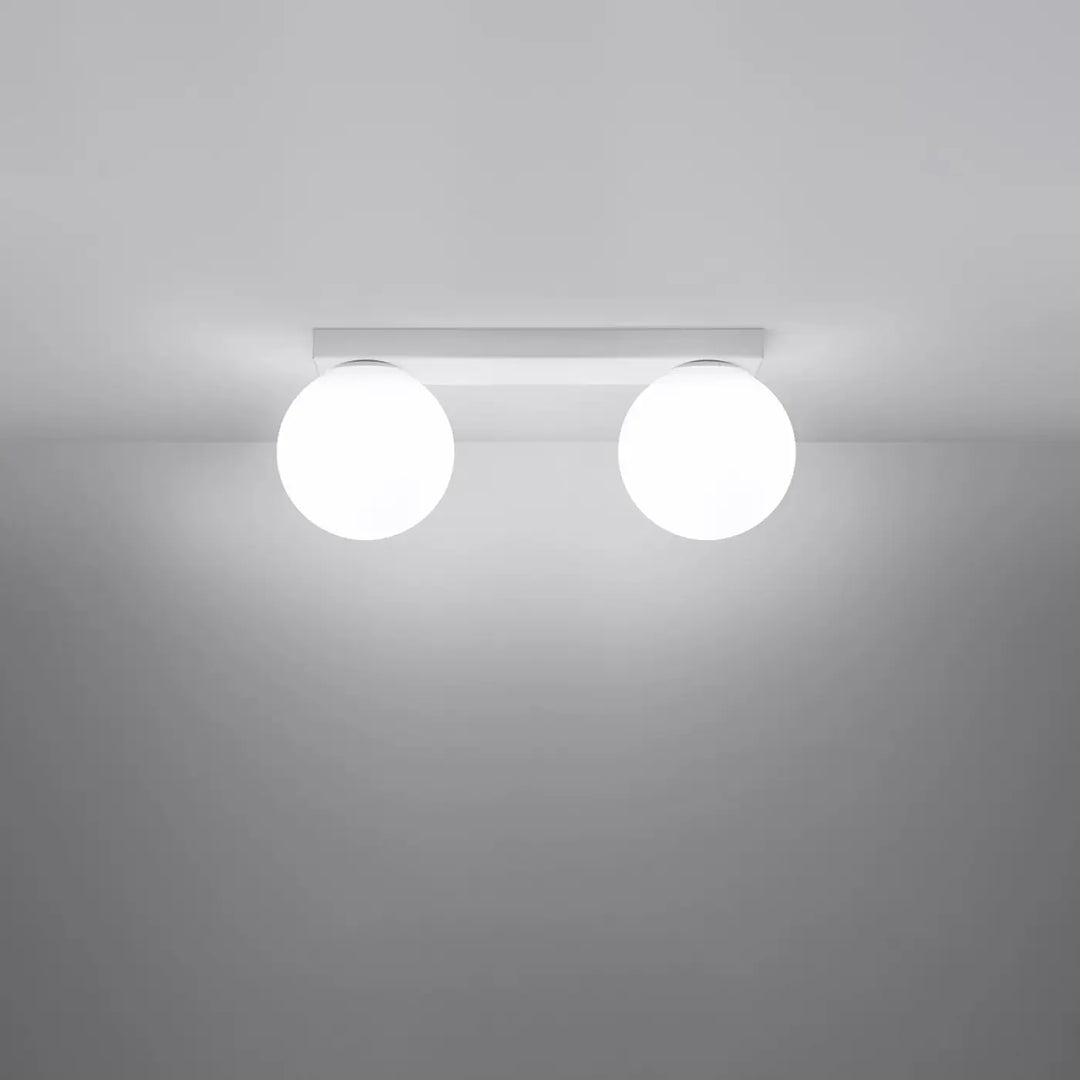 Luminaire plafonnier plafon yoli 2 blanc avec deux ampoules sphériques moderne classe à part et part entière
