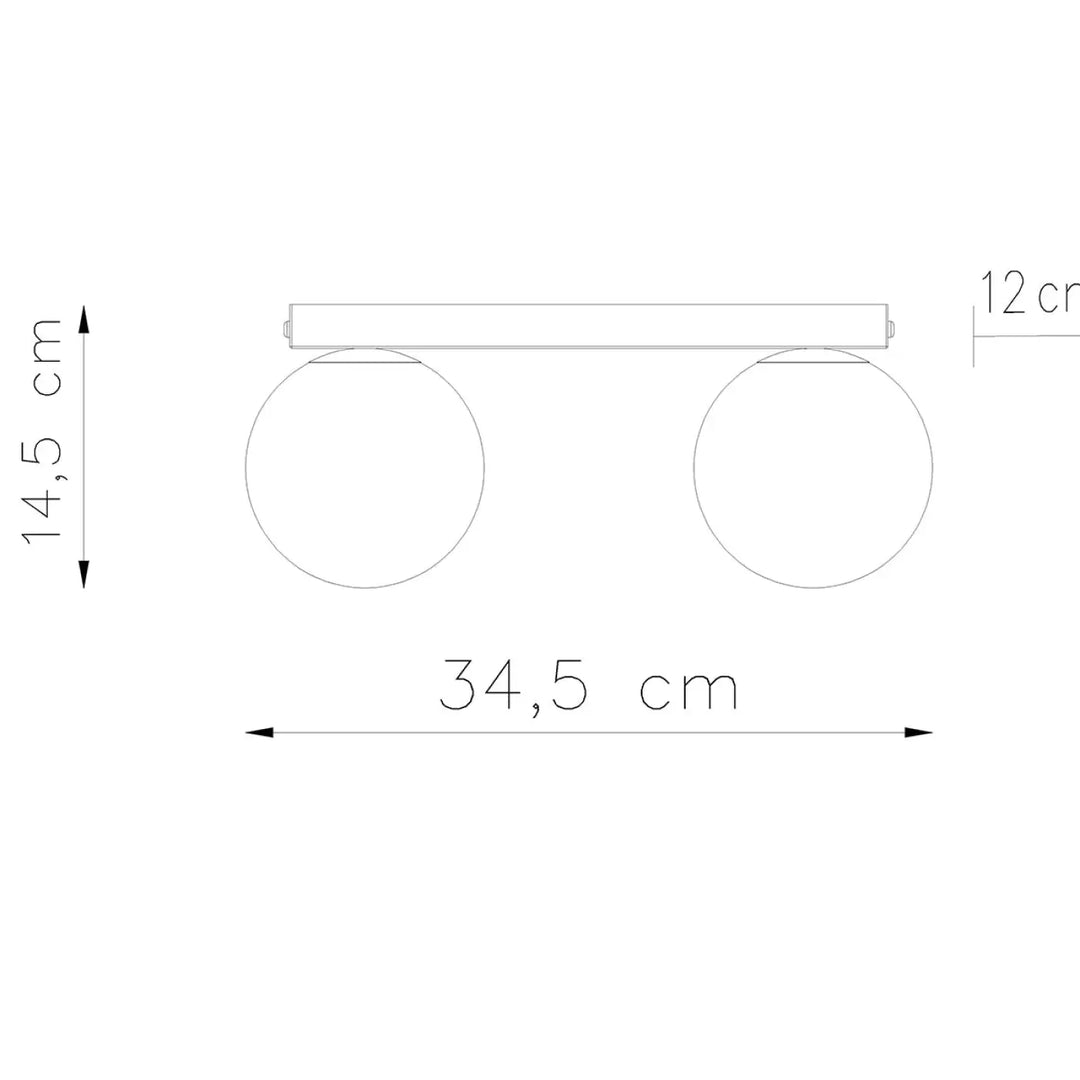 Luminaire plafonnier yoli 2 noir avec barre rectangulaire et globes ronds minimalistes classe à part