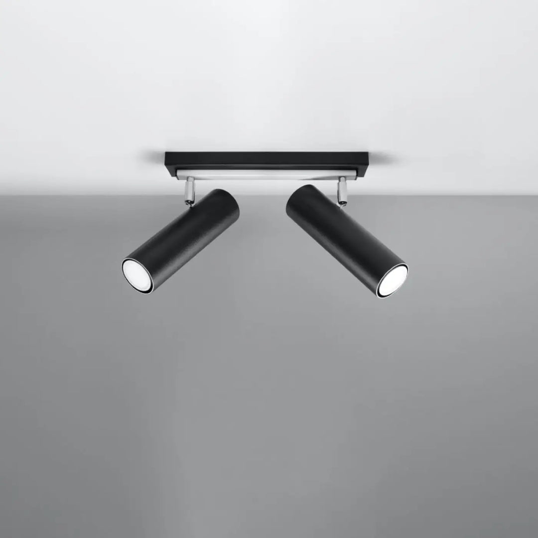 Luminaire plafonnier direzione 2 noir avec spot cylindrique noir sur barre métallique pour plafond minimaliste et éclairage élégant