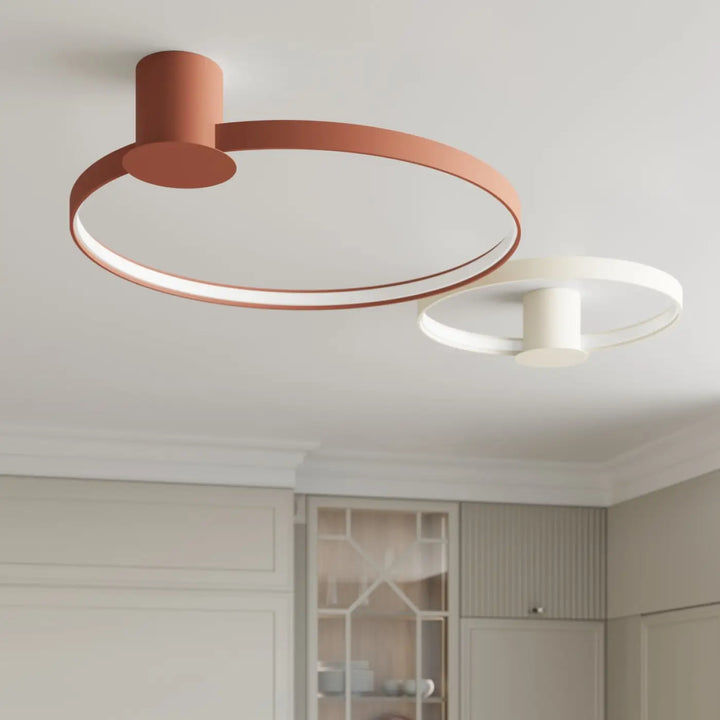Luminaire plafonnier collection rio en aluminium allié élégance avec anneaux led intégrés cadre circulaire mat terracotta beige