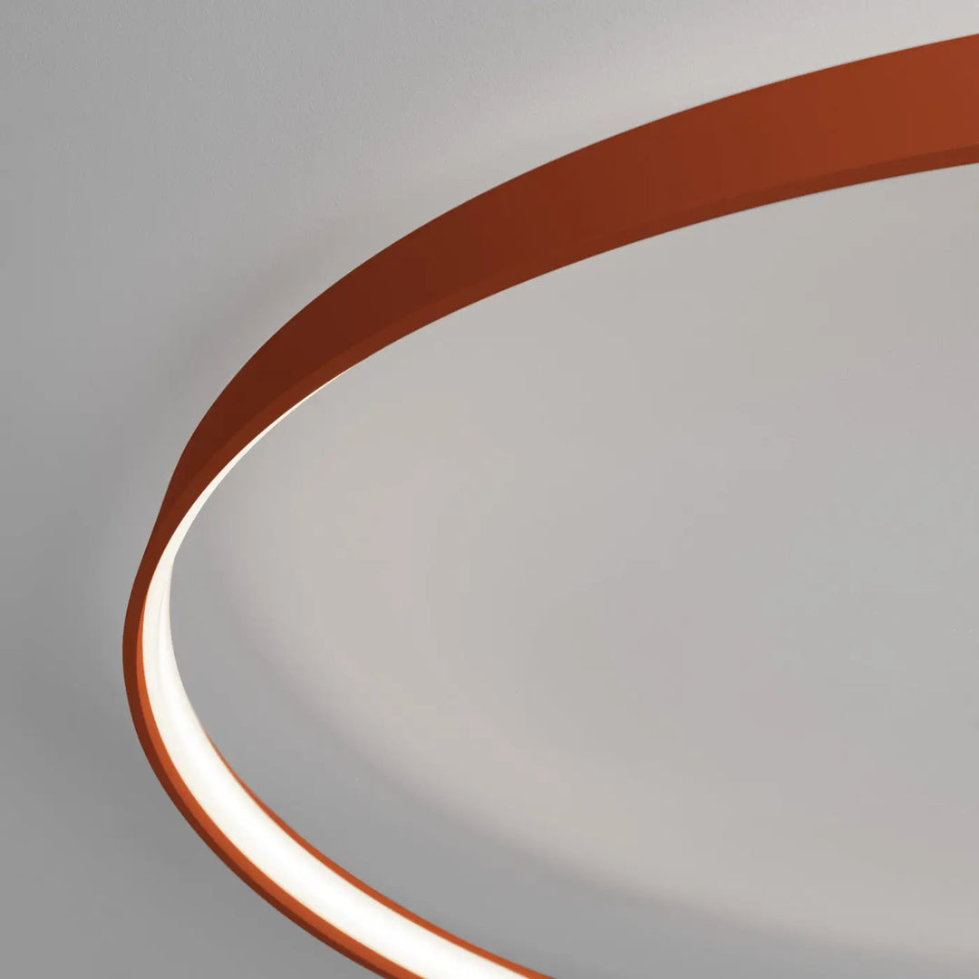 Plafonnier circulaire design moderne collection rio avec cadre terracotta et bande led blanche 4000k rouge ocre
