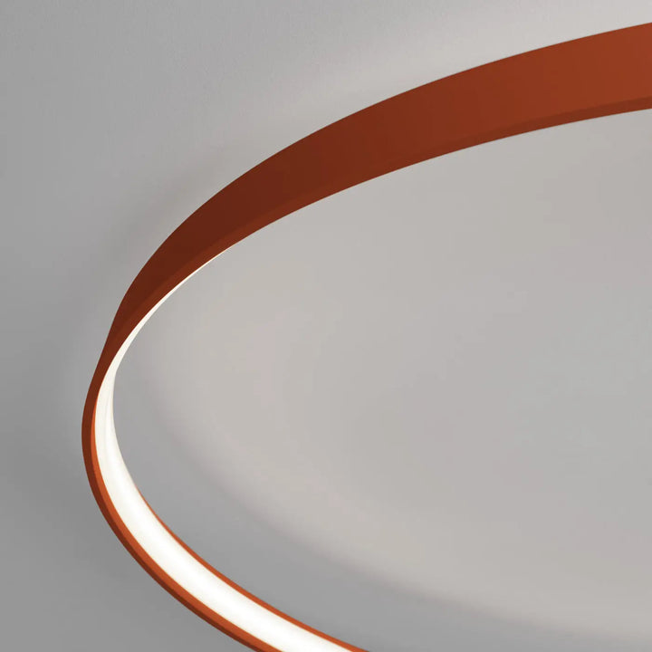 Plafonnier circulaire design moderne collection rio avec cadre terracotta et bande led blanche 4000k rouge ocre