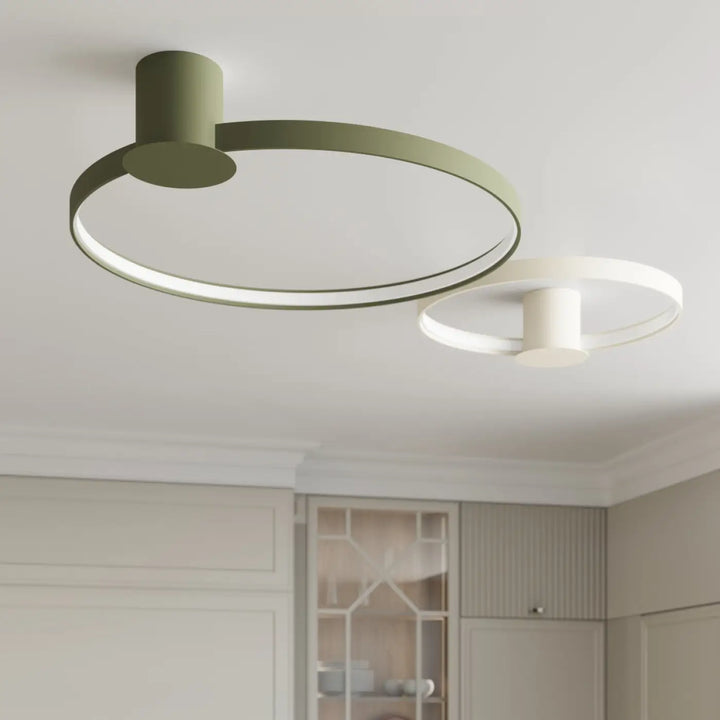 Luminaire plafonnier rio 55 vert olive en aluminium allient élégance avec anneaux led intégrés design moderne minimaliste