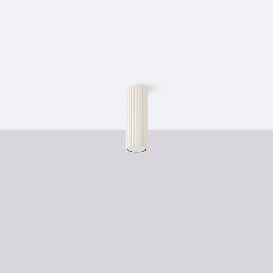 Luminaire plafonnier karbon 20 beige cylindrique avec rainures verticales et ampoules gu10 interchangeables design minimaliste