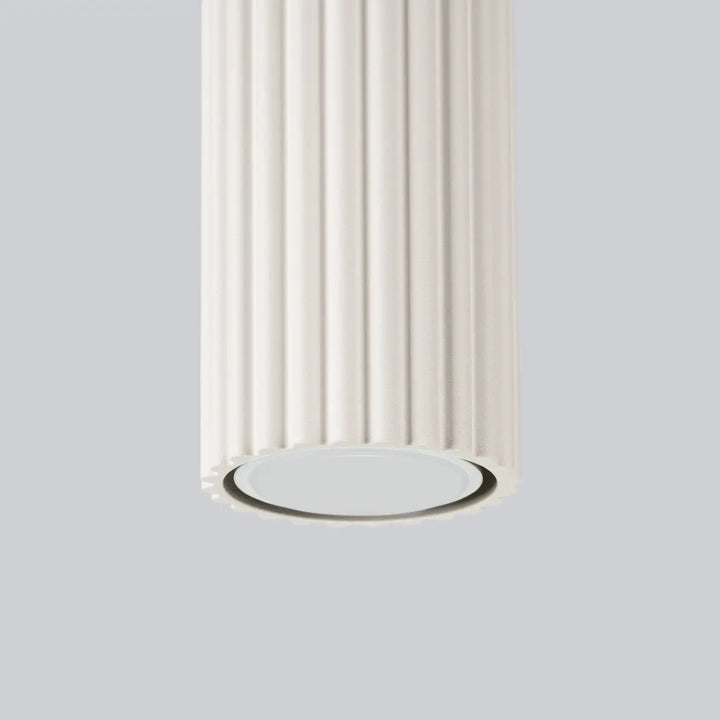 Plafonnier karbon beige style colonne cannelée avec panneau lumineux circulaire et ampoules gu10 interchangeables design minimaliste