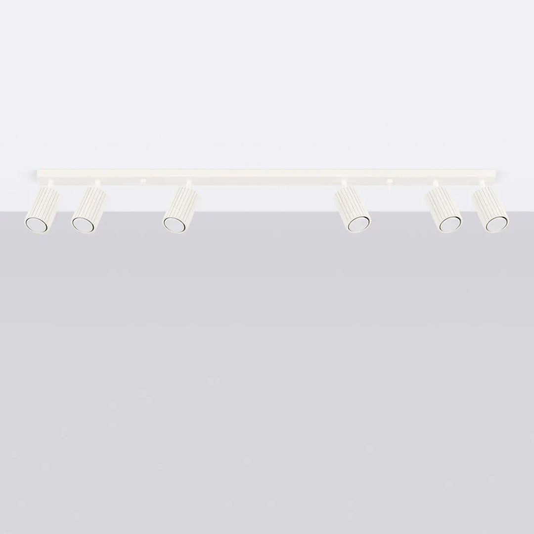 Luminaire plafonnier karbon allie beige design minimaliste avec six ampoules gu10 interchangeables en spot cylindrique