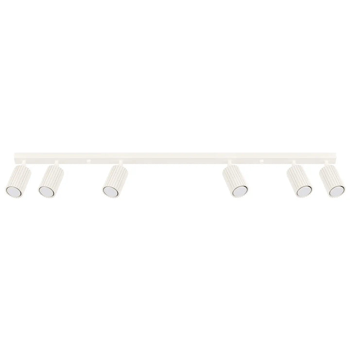 Plafonnier karbon allie beige avec six spots cylindriques à ampoules gu10 interchangeables design minimaliste