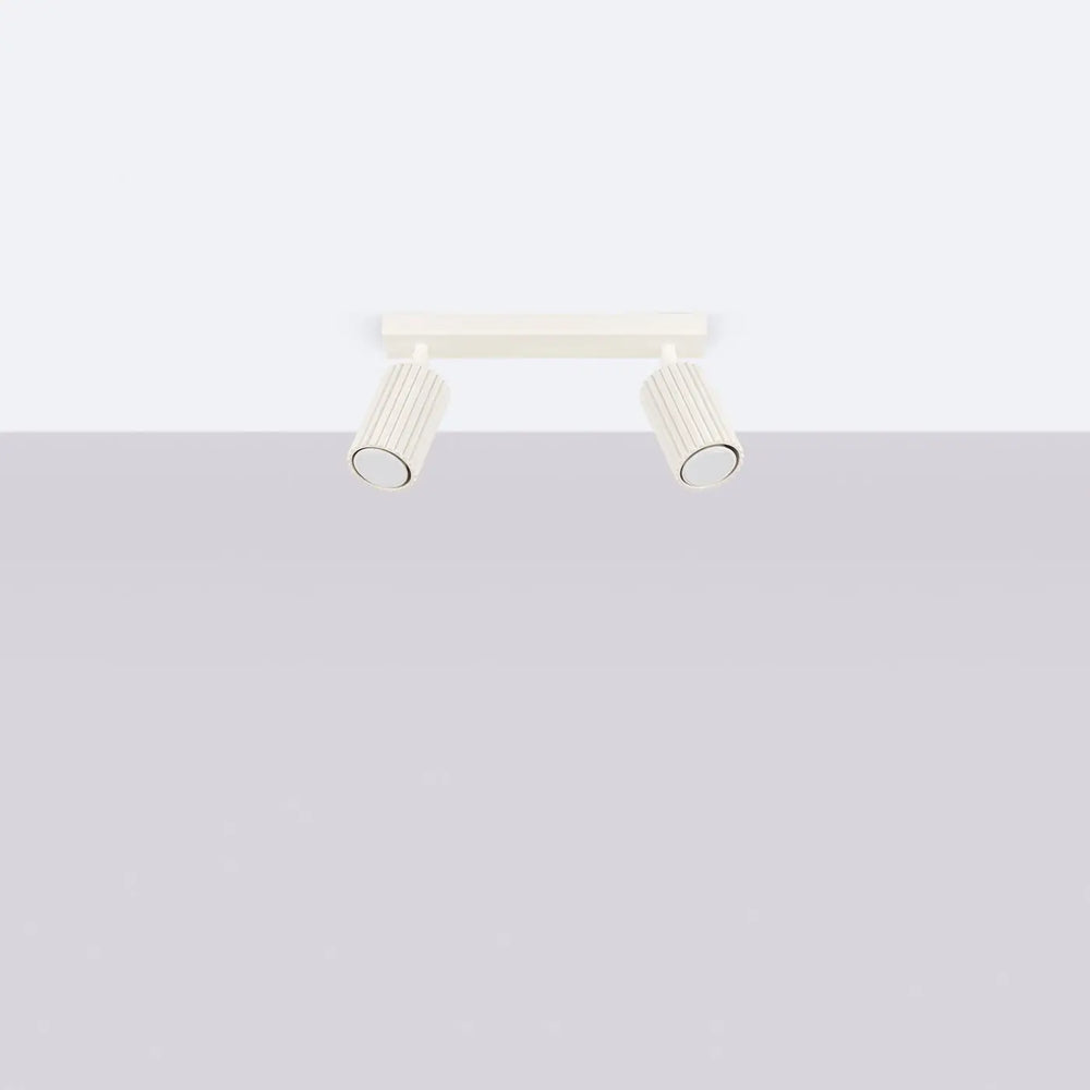 Plafonnier karbon allie design minimaliste avec ampoules gu10 interchangeables et abat-jour cylindrique nervuré beige