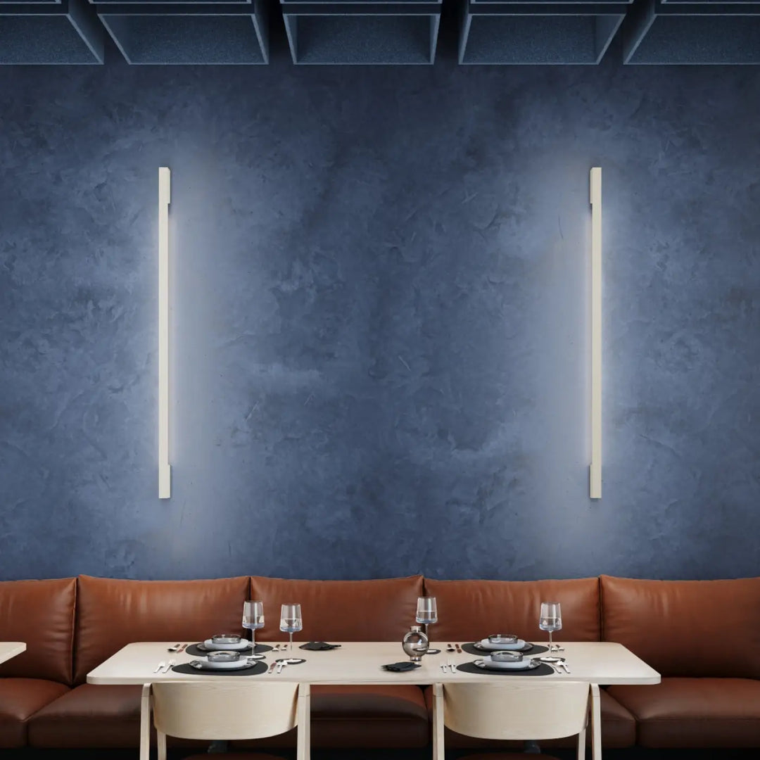 Deux appliques murales lahti beiges verticales led 3000k design moderne avec éclairage blanc froid minimaliste