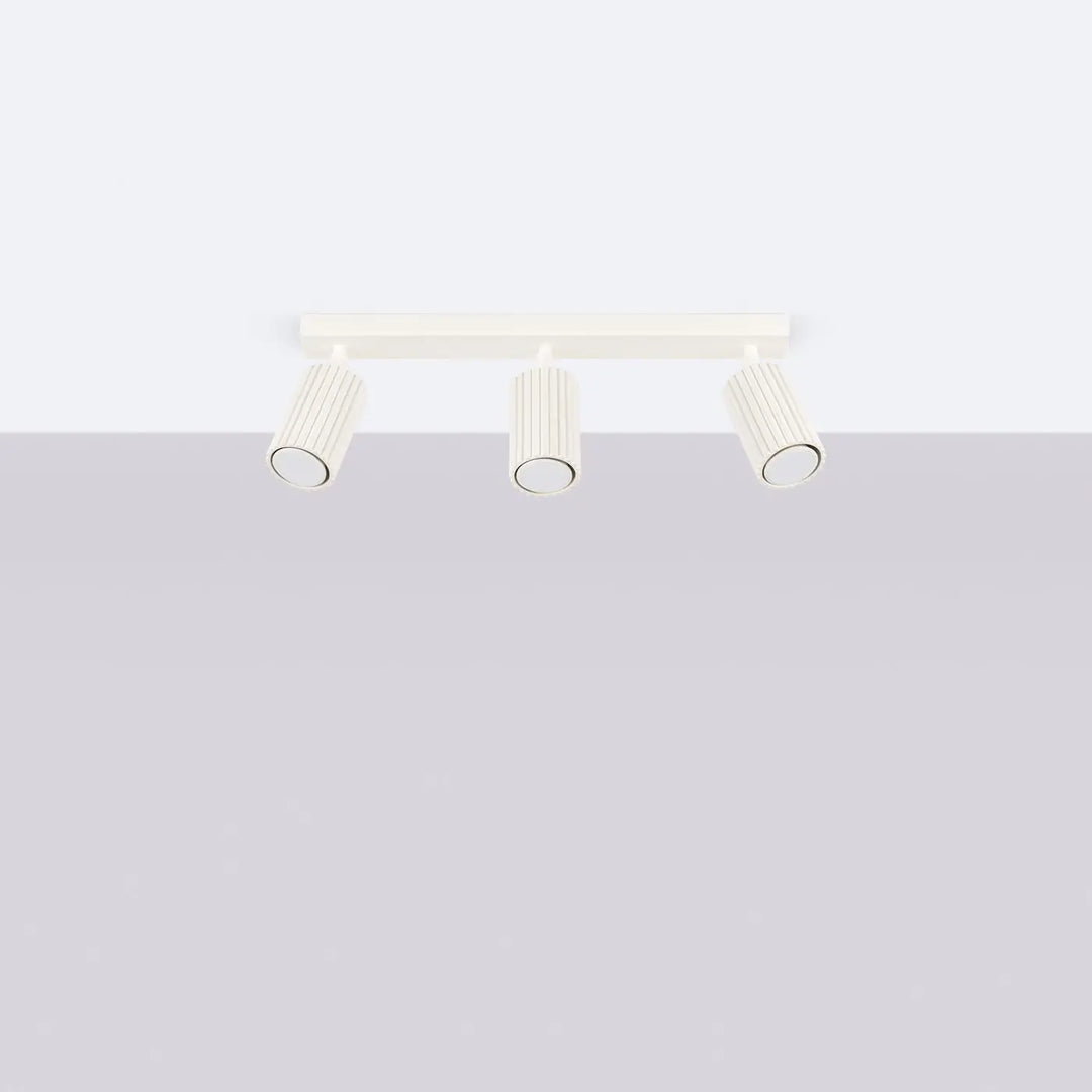 Luminaire plafonnier karbon 3l beige avec design minimaliste et ampoules gu10 interchangeables blanc et cylindriques
