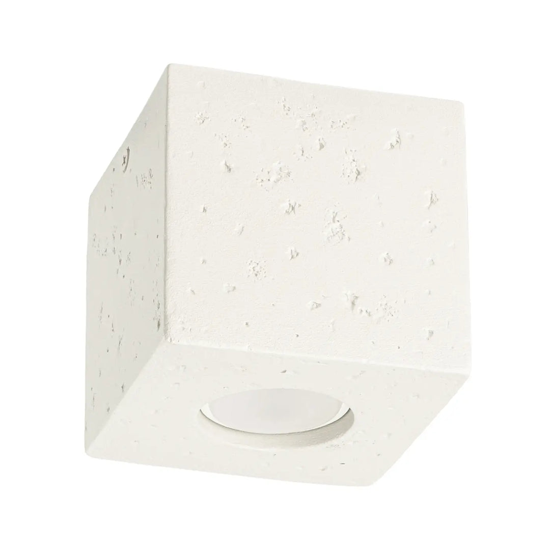 Plafonnier quad en béton beige avec texture blanche et ouverture circulaire encastrée design contemporain