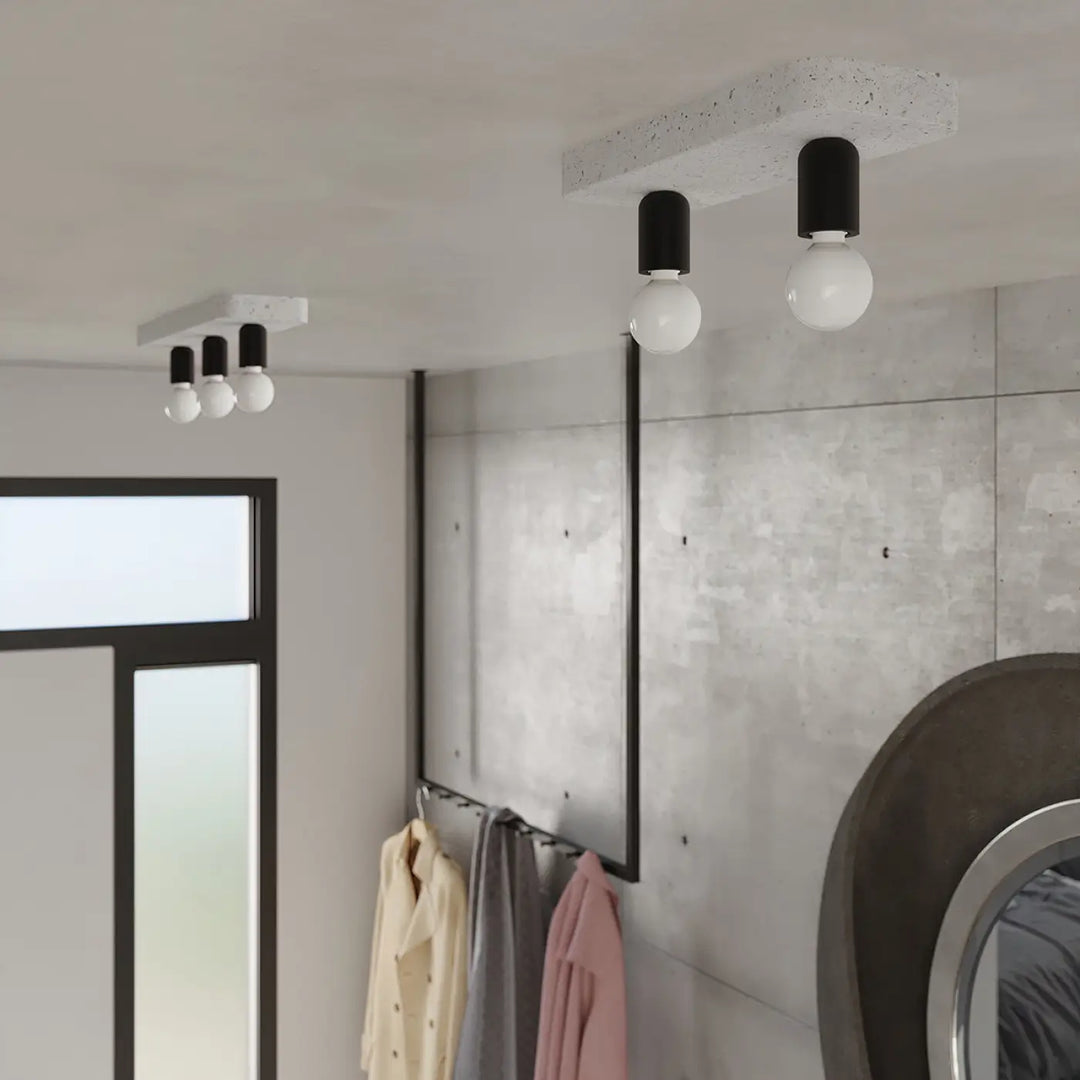 Plafonnier tavo 3 gris béton en béton style noir et blanc avec douilles d’ampoule apparentes pour l’esthétique moderne