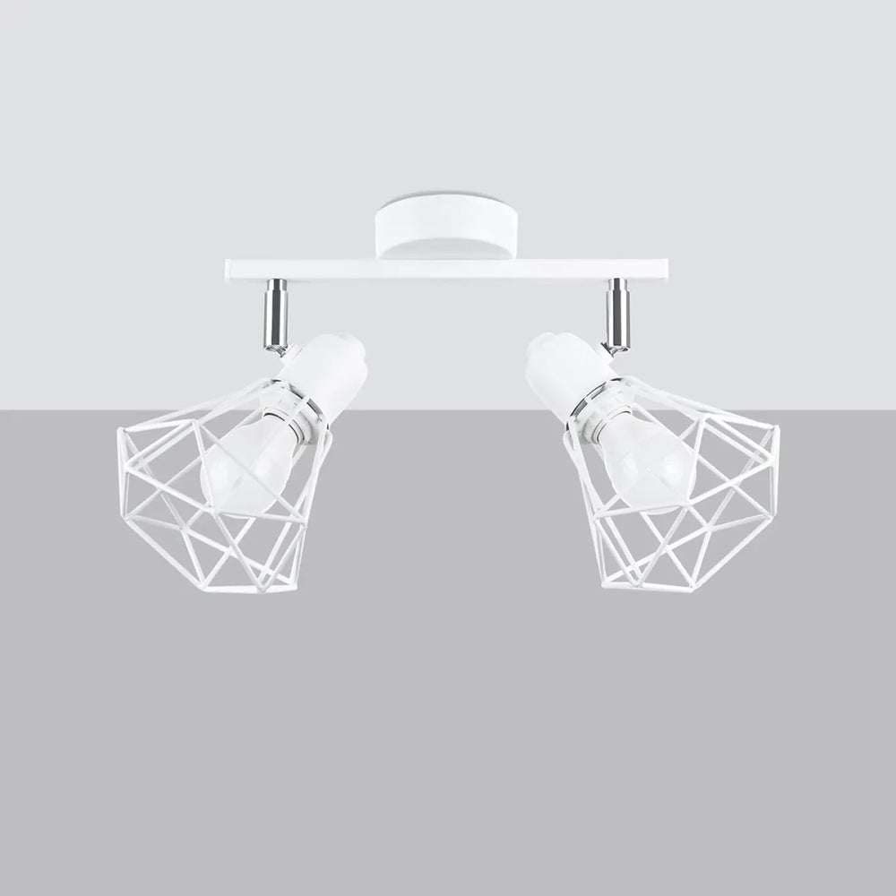 Luminaire plafonnier série artemis blanc en cage géométrique avec deux spots ajustables pour atmosphère intime