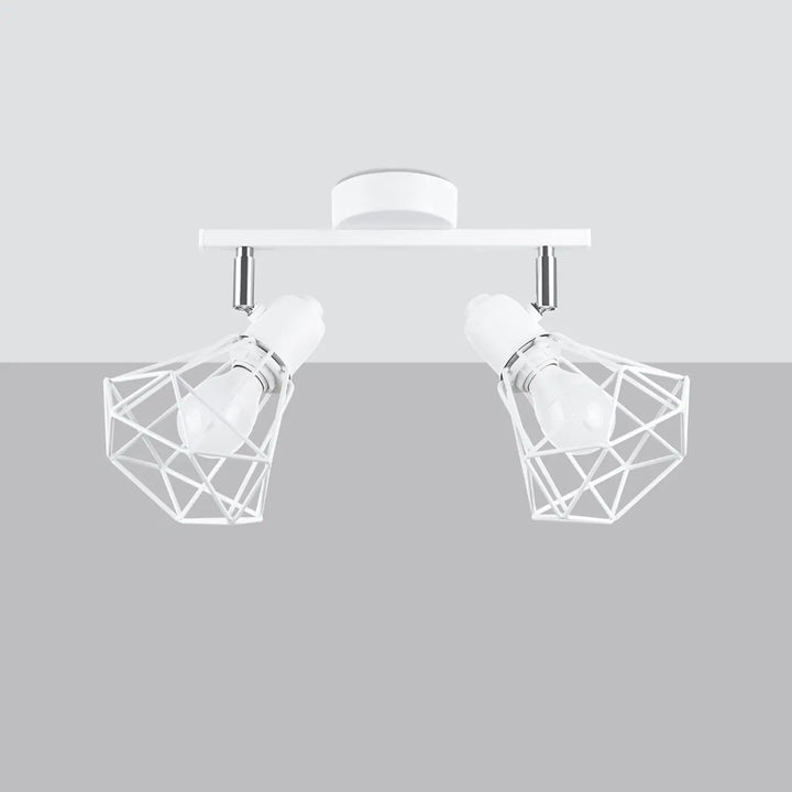 Luminaire plafonnier série artemis blanc en cage géométrique avec deux spots ajustables pour atmosphère intime