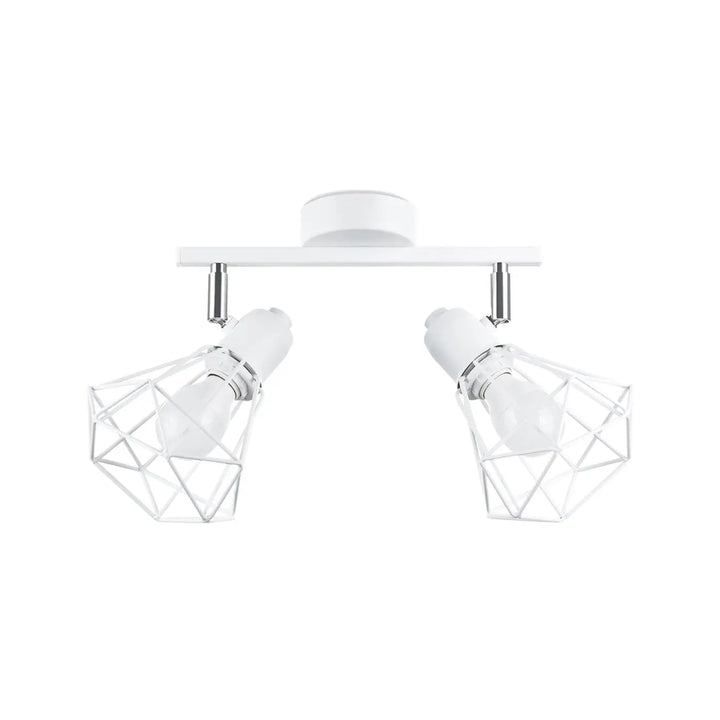 Luminaire plafonnier série artemis blanc en cage géométrique avec deux spots ajustables pour atmosphère intime