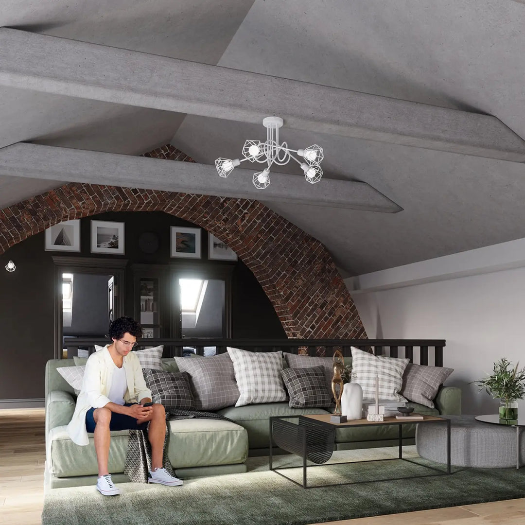 Luminaire plafonnier série artemis 2 blanc avec bras géométriques et sphères lumineuses pour atmosphère intime