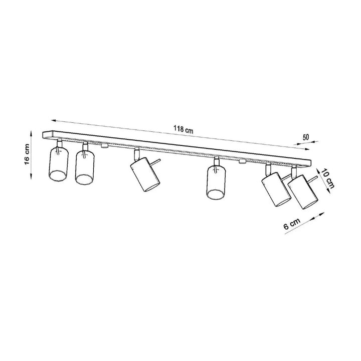 Luminaire plafonnier ring 6l blanc avec bras réglables et spots cylindriques en verre pour atmosphère intérieure moderne