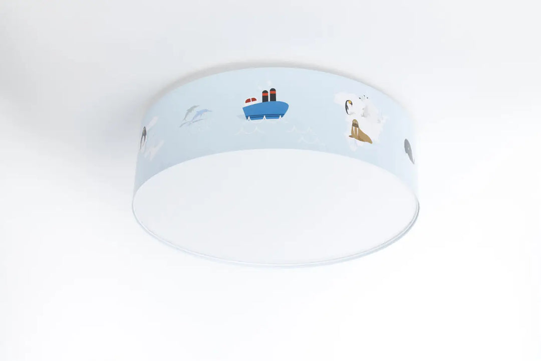 Luminaire plafonnier bleu clair avec motifs marins et animaux polaires pour chambre enfant bleu enfant inspiration