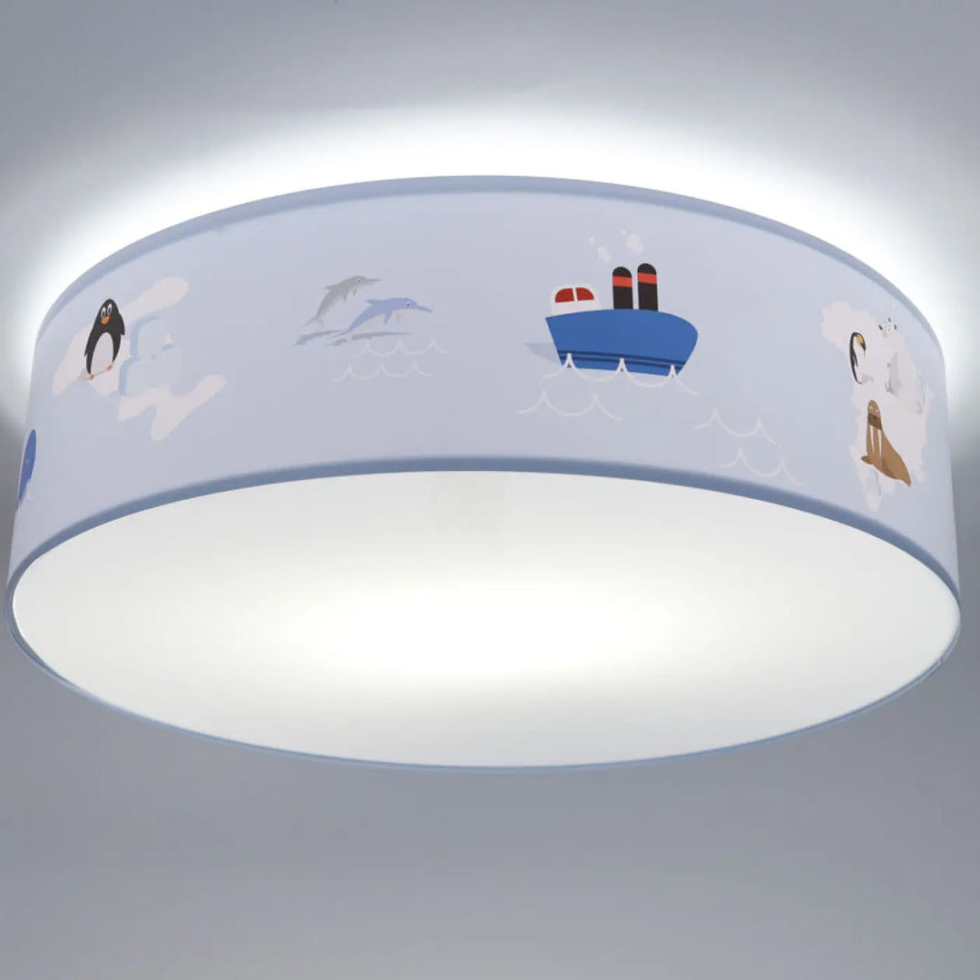Luminaire plafonnier bleu clair avec design marin et animaux pour chambre enfant bleu enfant inspiration blanc marron