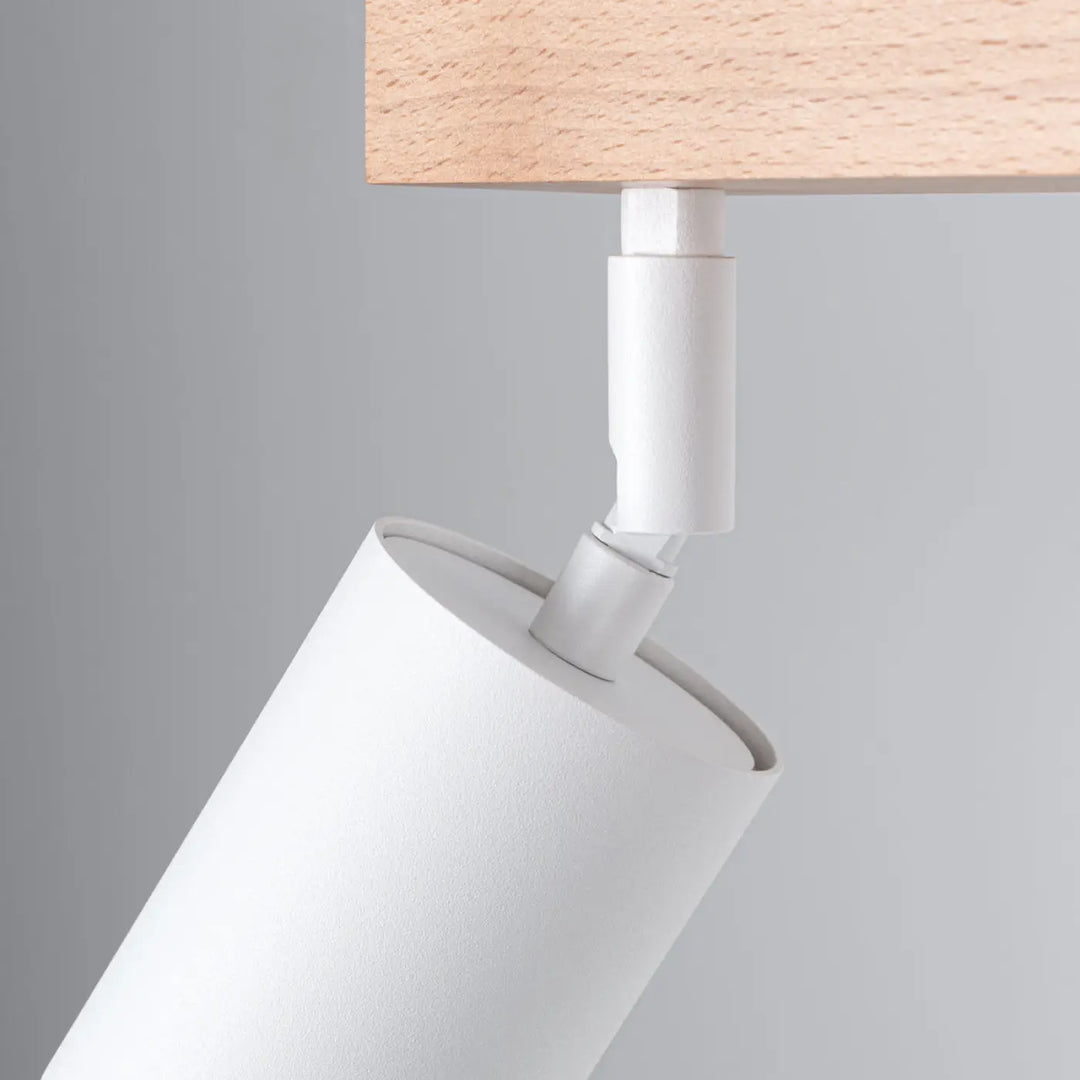 Plafonnier verdo 2 blanc avec éclairage cylindrique blanc et support plafond en bois design moderne