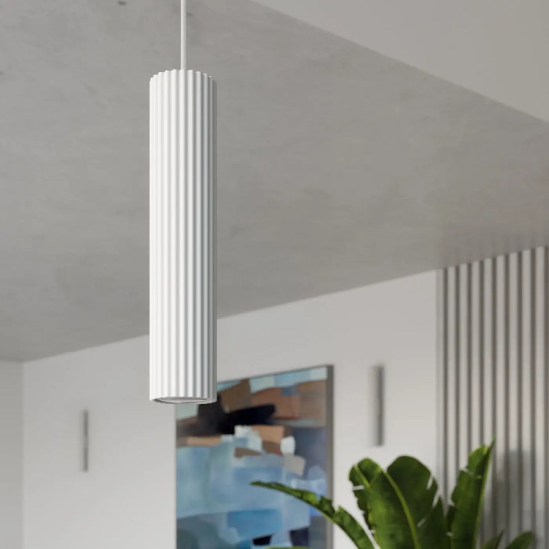 Plafonnier karbon allie design minimaliste blanc cylindre avec rainures verticales et ampoules gu10 interchangeables