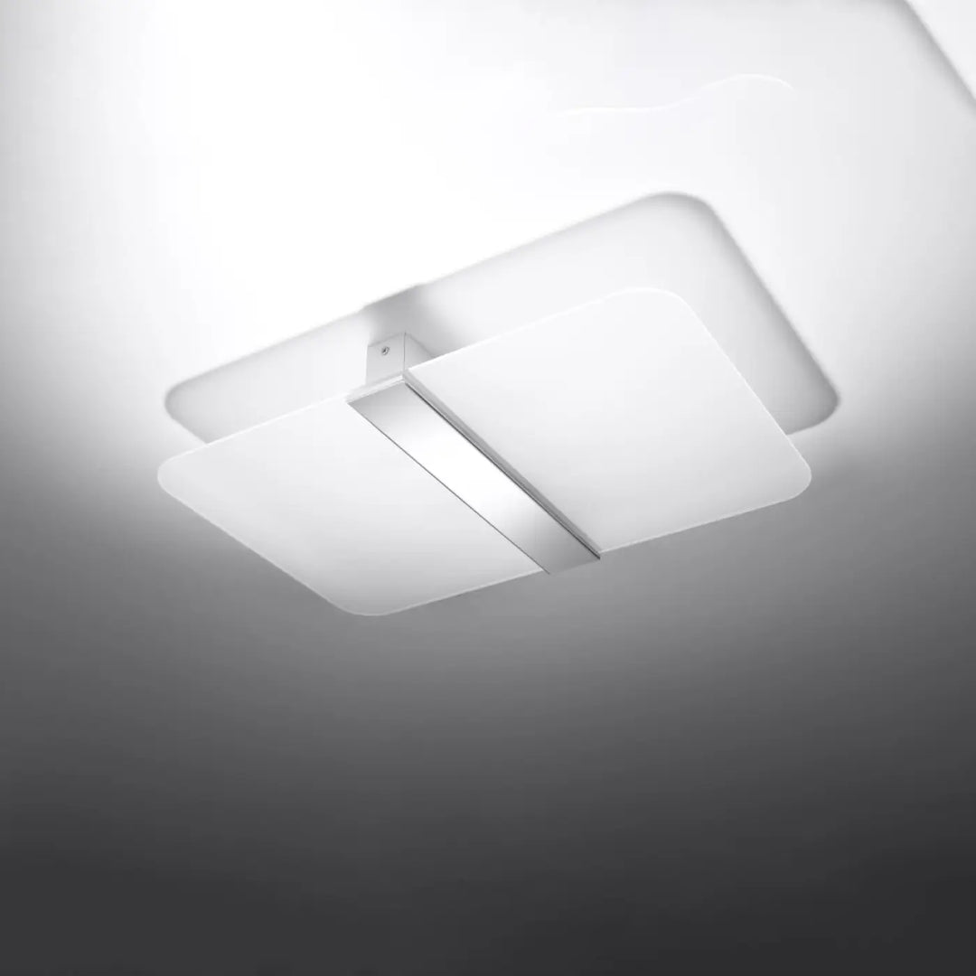 Luminaire plafonnier azalia blanc verre met avec design minimaliste et accent métallique, idéal pour chambre à coucher fonctionnelle
