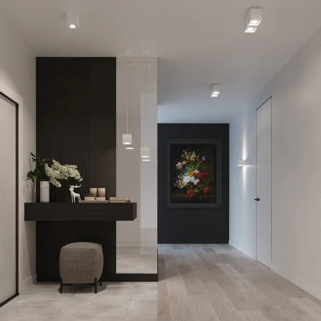 Luminaire plafonnier quad blanc avec peinture nature morte encadrée noir pour une magnifique décoration murale