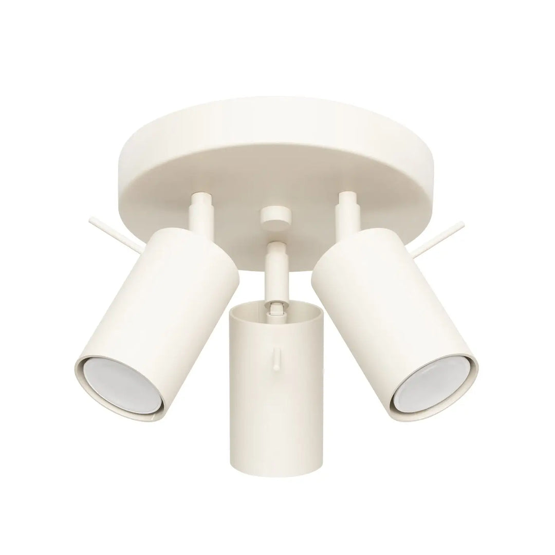 Luminaire plafonnier ring 3p beige avec trois têtes cylindriques ajustables pour un éclairage flexible minimalisme moderne