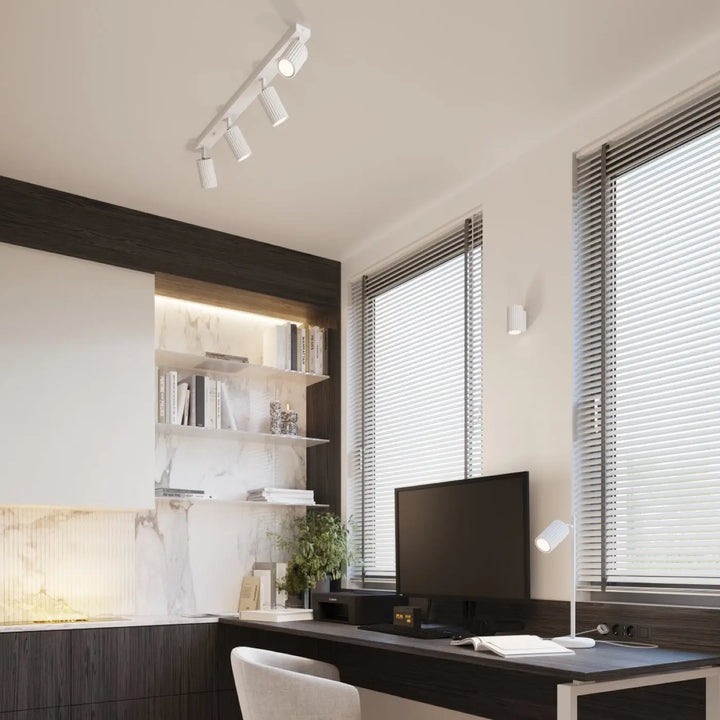 Plafonnier karbon allie design minimaliste blanc avec 4 spotlights ajustables et ampoules gu10 interchangeables