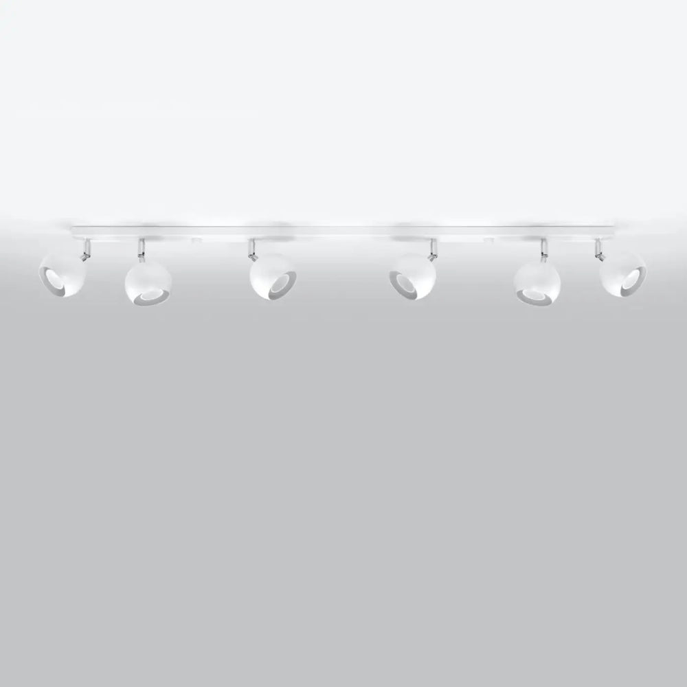 Plafonnier moderne oculare 6l blanc avec six spots oculare exactement ajustables sur barre métallique design original
