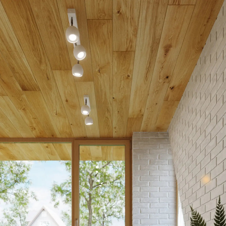 Plafonnier moderne oculare 6l blanc avec spots sphériques led montés sur plafond en bois design original