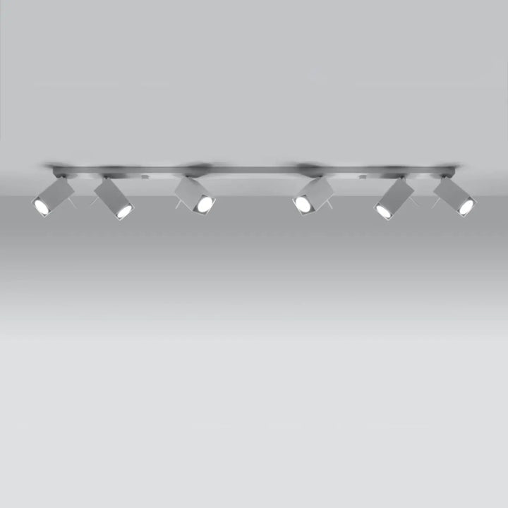 Plafonnier moderne merida blanc en métal argenté avec six spots ajustables pour diriger précisément le flux lumineux