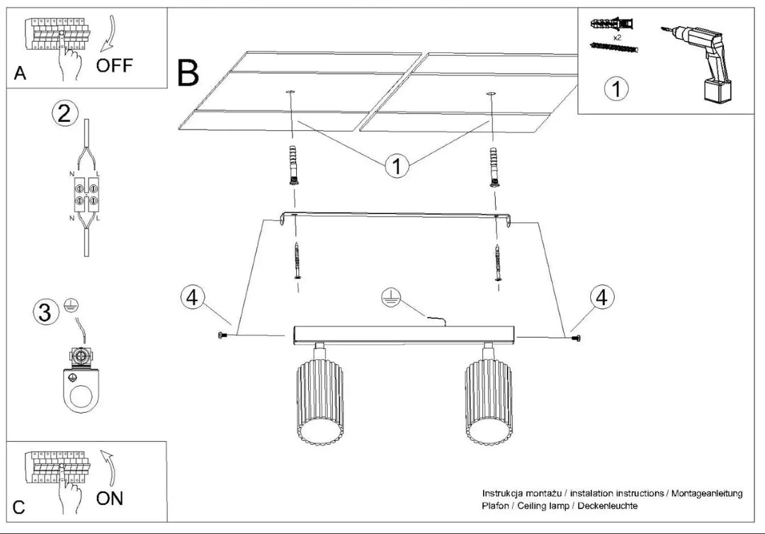 Plafonnier karbon blanc avec deux têtes cylindriques à ampoules gu10 interchangeables design minimaliste