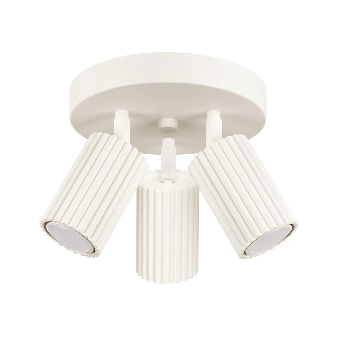Plafonnier karbon allie beige avec trois têtes cylindriques ajustables en design minimaliste et ampoules gu10 interchangeables