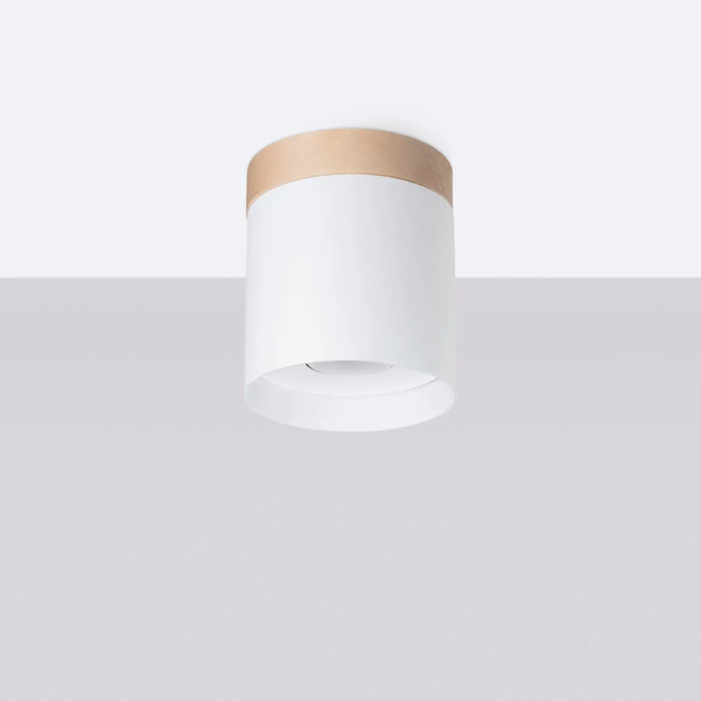 Plafonnier rif blanc cylindrique avec bande en bois naturel pour solutions d’éclairage modernes