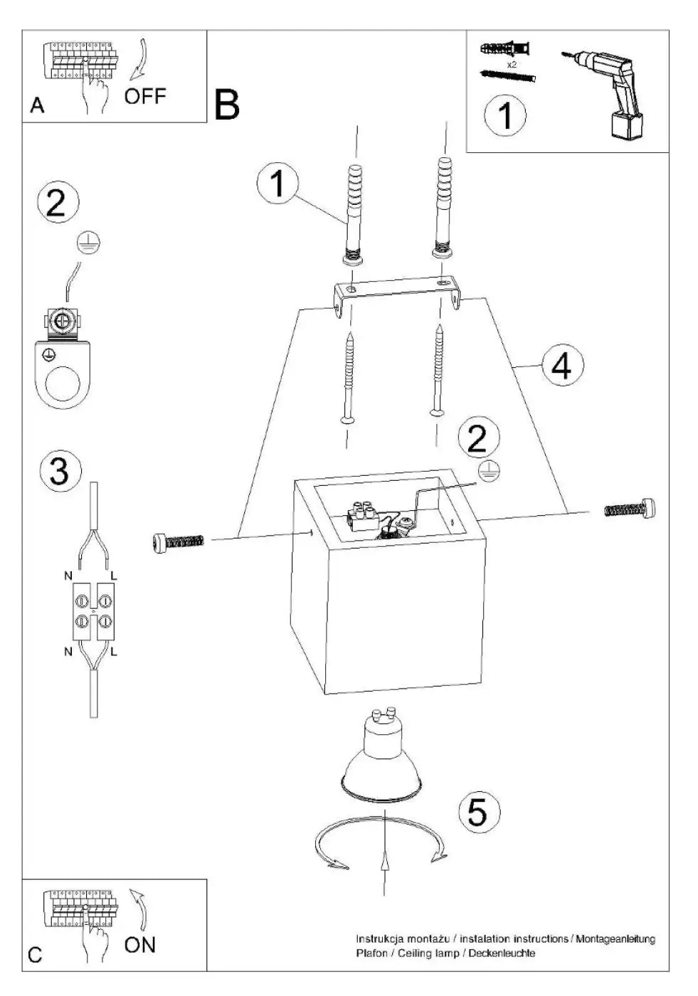 Plafonnier quad bois naturel avec abat-jour en verre dépoli et fixation métallique pour une ambiance chaleureuse