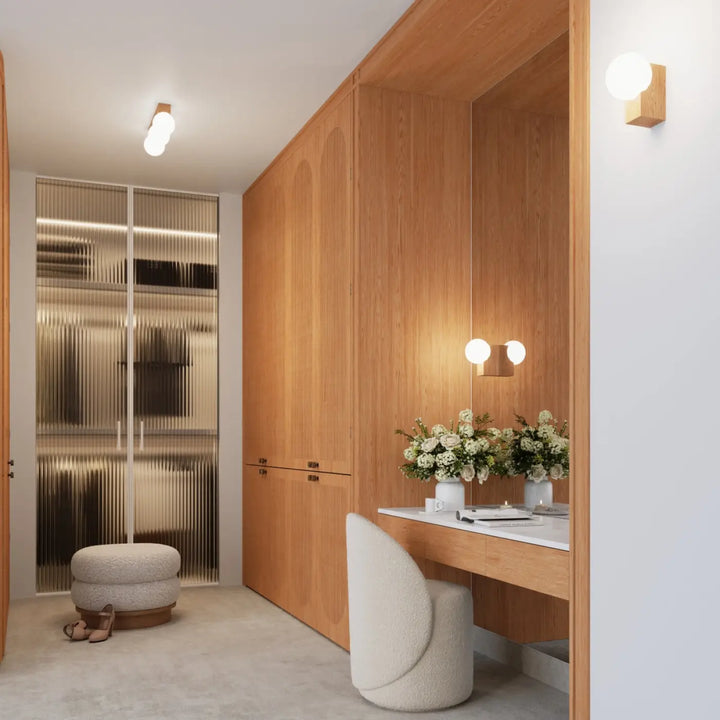 Luminaire plafonnier bulbo 2 en bois naturel avec combinaison naturelle et forme minimaliste, appliques plafonnier intégrées