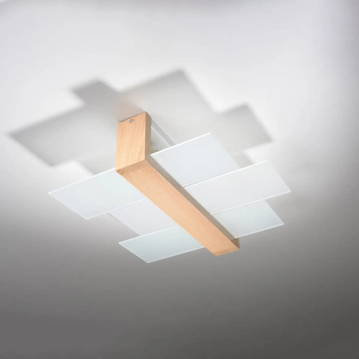 Luminaire plafonnier feniks 2 avec cadre en bois naturel et panneaux en verre dépoli pour une atmosphère unique