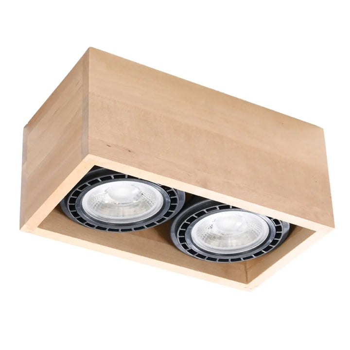 Plafonnier quatro en bois naturel rectangulaire avec deux spots led encastrés sentez mieux chez vous