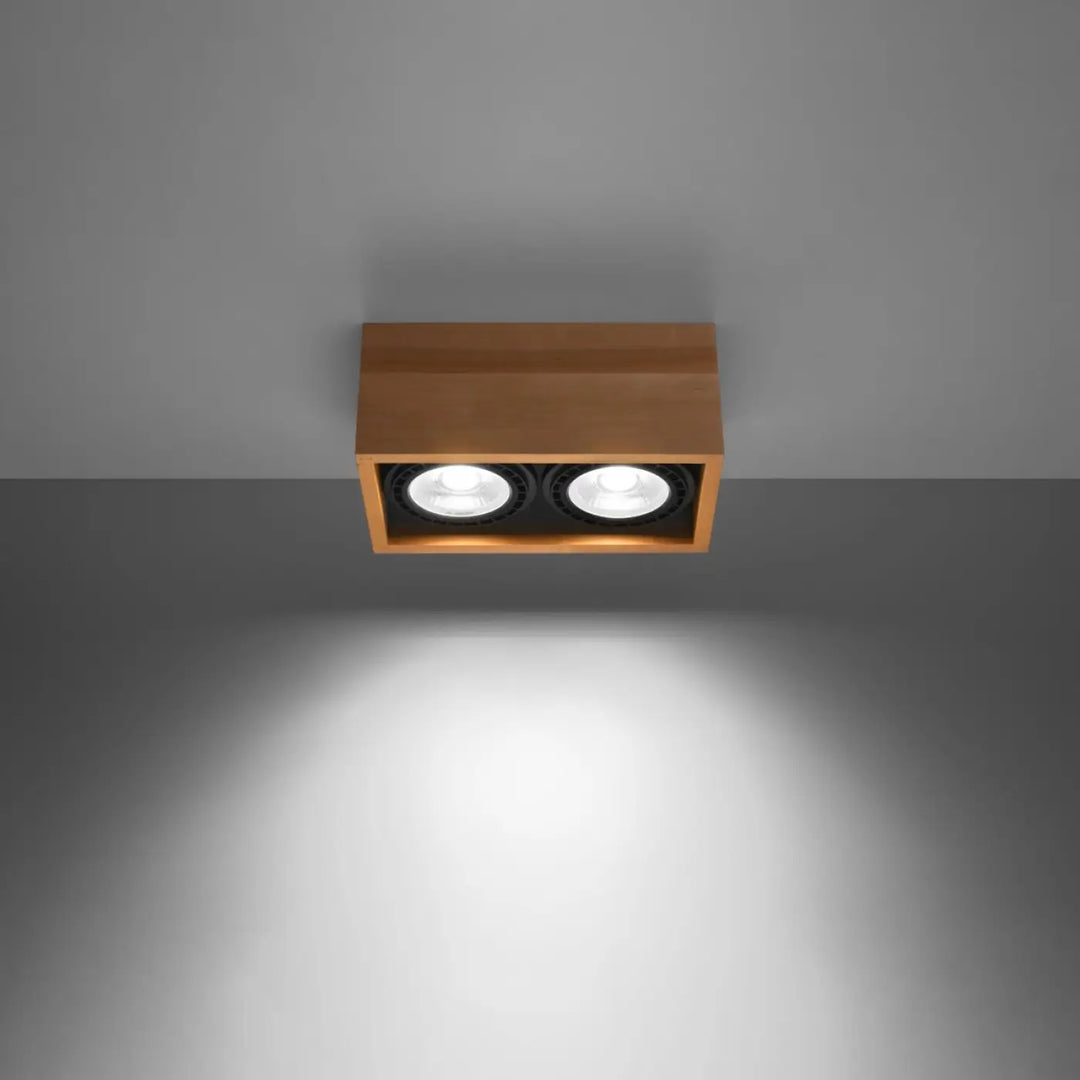 Luminaire plafonnier quatro 2 en bois naturel avec deux ampoules led circulaires pour ambiance sentez mieux