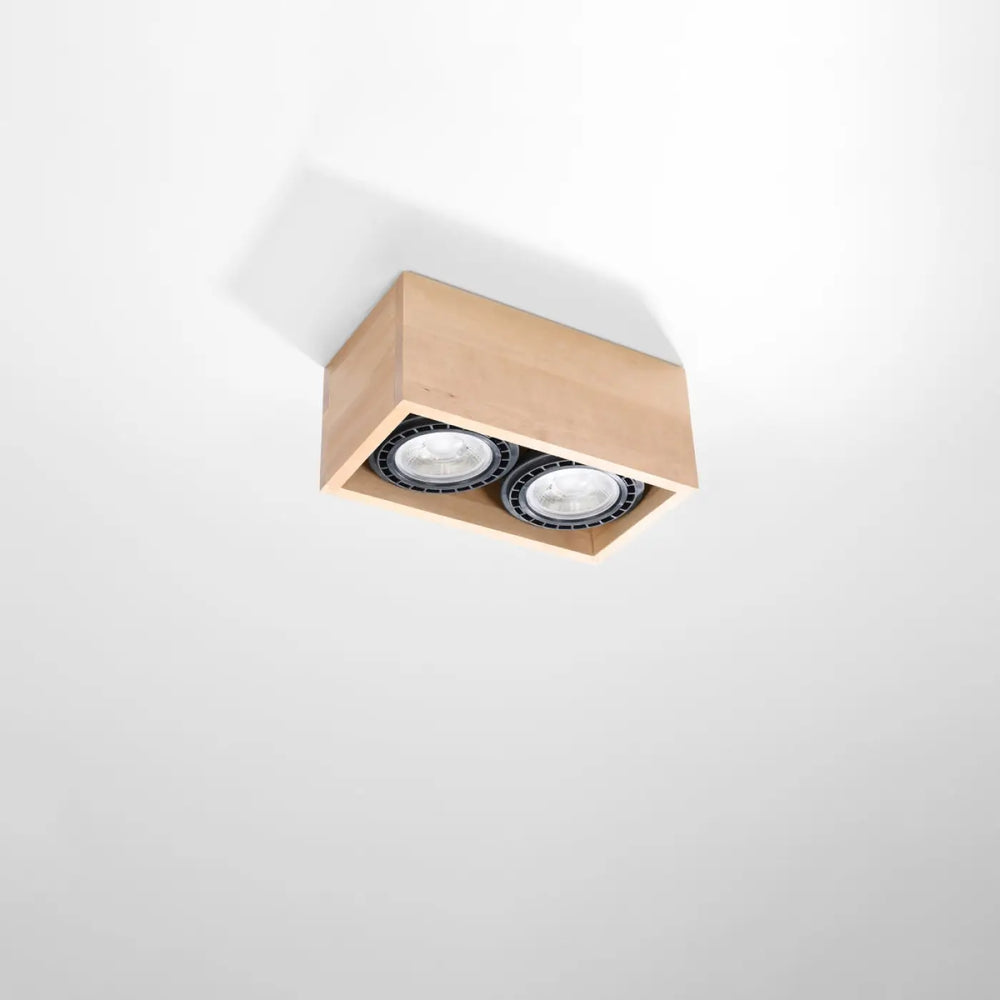 Plafonnier quatro en bois naturel rectangulaire avec deux spots encastrés pour un intérieur sentez mieux