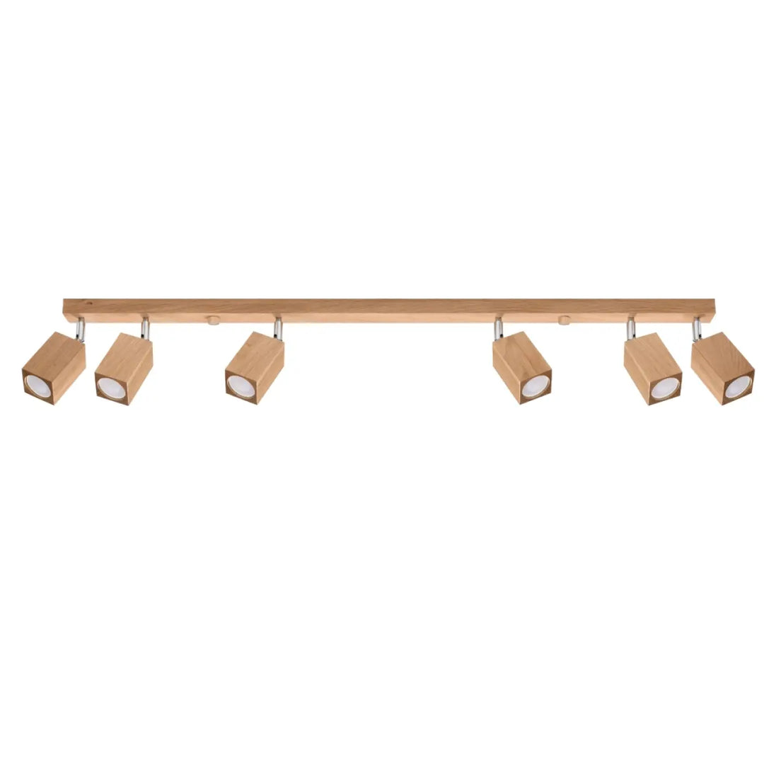 Luminaire plafonnier lampe keke en chêne avec cinq têtes cube ajustables s’intégrera parfaitement au style loft bois