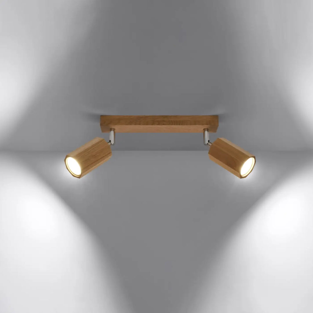 Plafonnier zeke en bois chêne avec deux spots cylindriques ajustables lampe zeke bois s’intègrera parfaitement